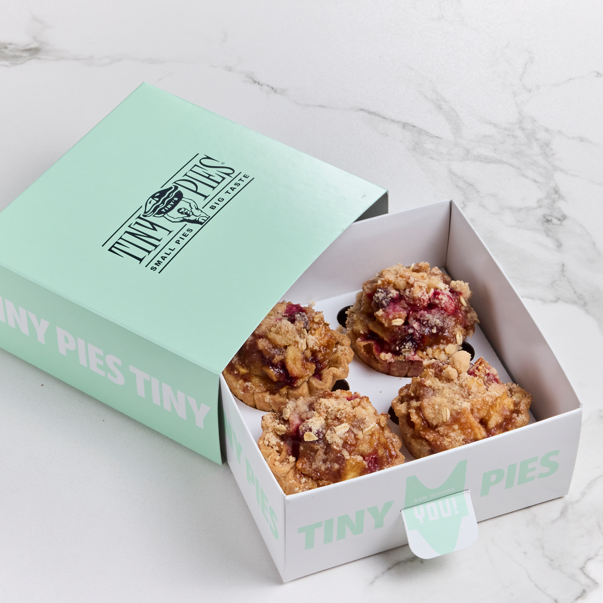 Cranberry apple mini pies in mint green gift box