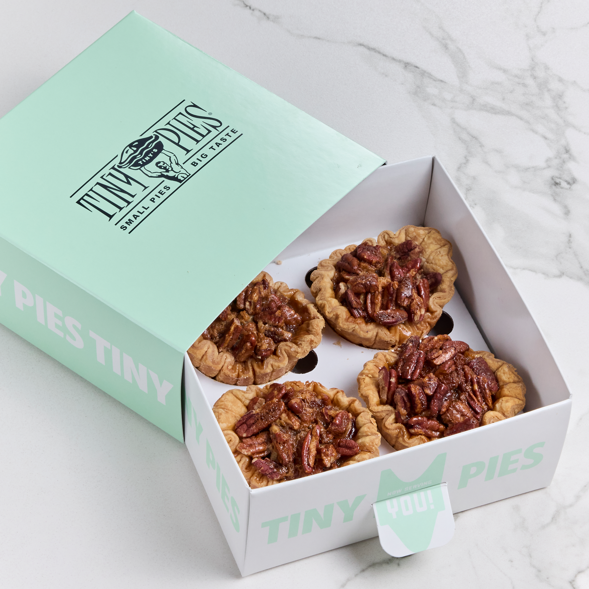 Texas pecan pie mini pies in mint green gift box